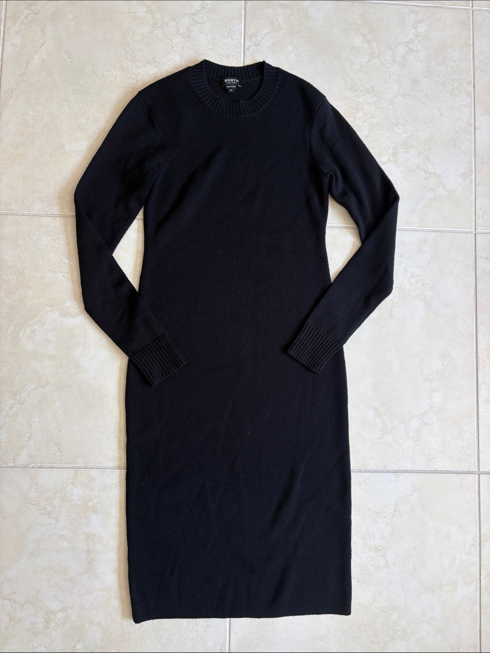 Worth 100% Wool Black Long Sleeve Knit Bodycon Dress XS / XP